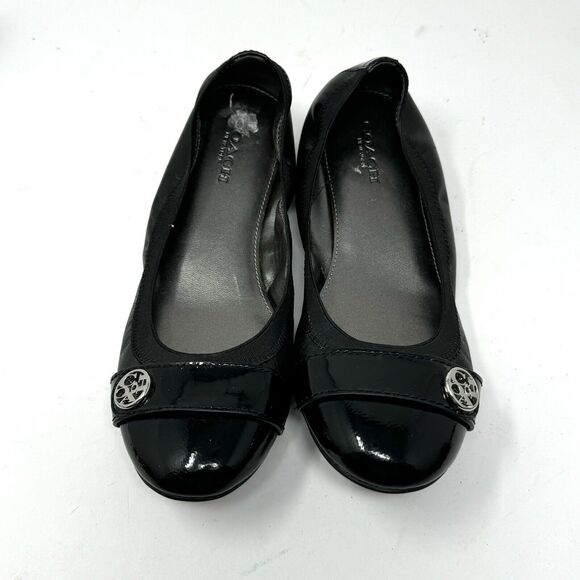 Coach Chelsea Black Leather Cap Toe Ballet Flats Size 6 - Picture 2 of 4